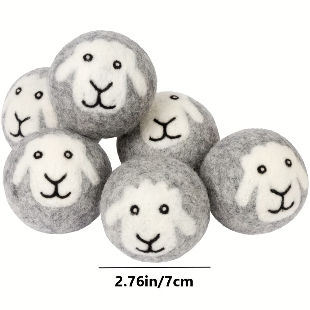 3pcs Premium Organic Wool Dryer Balls - Grey Sheep Design, Reusable Fabric Softener for Laundry, High-Quality Washing Machine Accessories